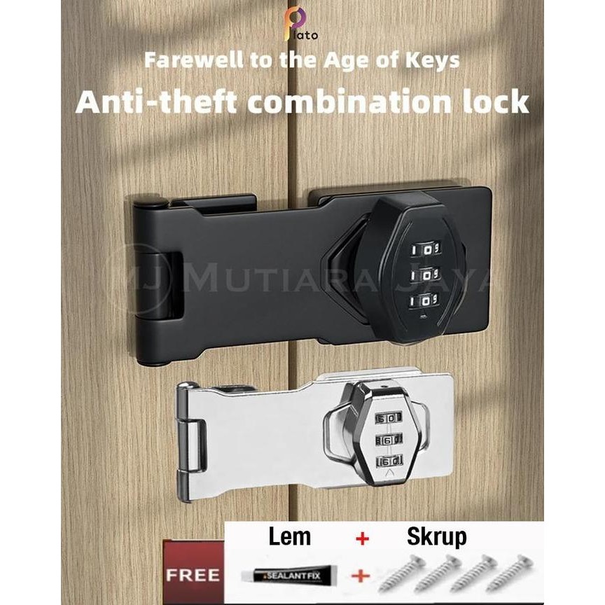 PLATO GEMBOK OVEAL GRENDEL KODE DIT KUNCI PINTU LEMARI