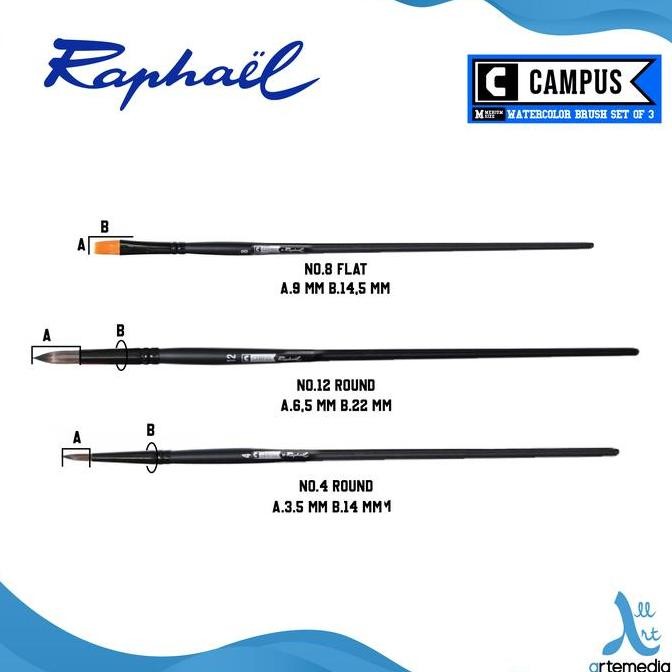 

Promo Raphael Campus Watercolor Brush Set - Kuas Cat Air Sintetis Handle Pendek Isi 3