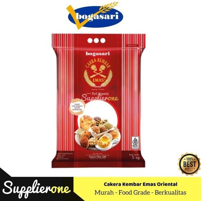 

Bogasari Cakra Kembar Emas Roti Oriental 5kg / Cakra Kembar Emas Roti Oriental / Tepung Terigu 5 kg / Tepung Terigu Serbaguna / Tepung Bogasari / Terigu Cakra Kembar