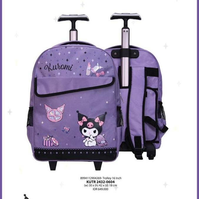 KUROMI TROLLEY 16" ADINATA TAS RODA TAS KOPER TROLI SEKOLAH TAS TROLLEY ANAK KUROMI PRETTY