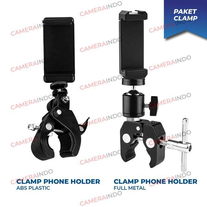 LTS Clamp phone holder jepit lighstand tripod tiang vlog live