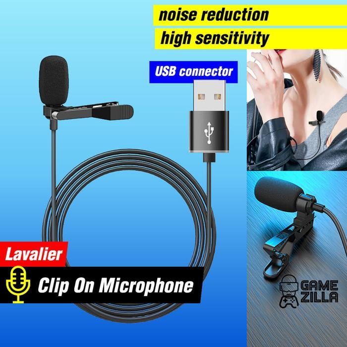 LTS Mic Clip On USB Microphone Mini Mikrofon Jepit Lavalier Kabel Klip On