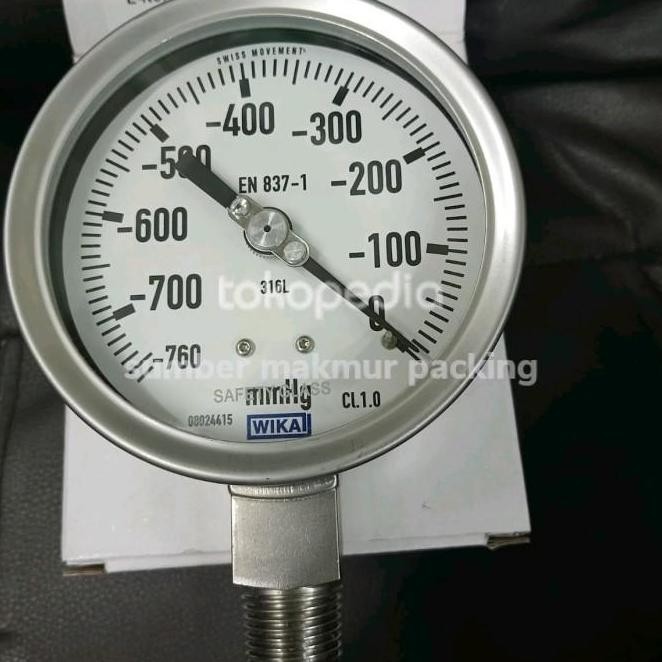 Pressure Gauge Vacum -760 Mmhg Size 4 Inch Drat 1/2" Wika