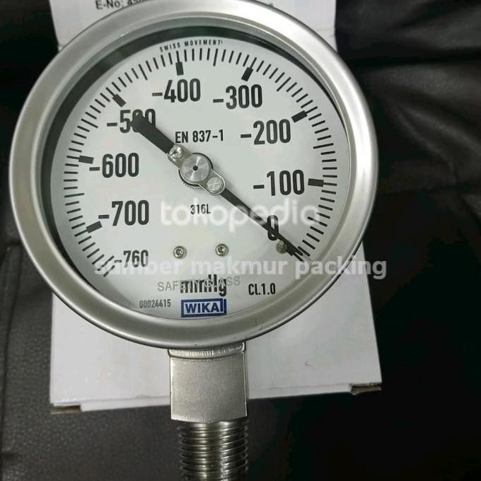 Pressure Gauge Vacum -760 Mmhg Size 2.5 Inch Drat 1/4" Wika