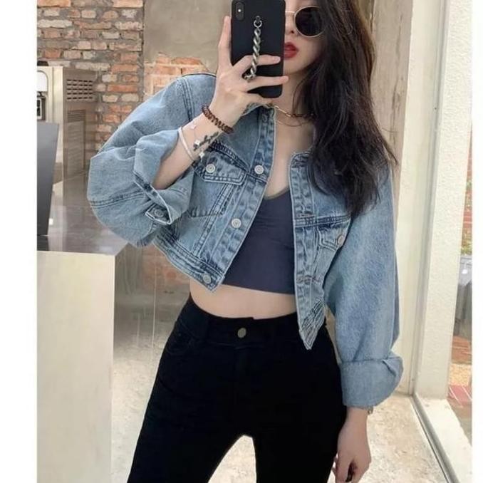 Big Size Jaket Crop Jeans Oversize Pocket Blue/ Crop model Korea