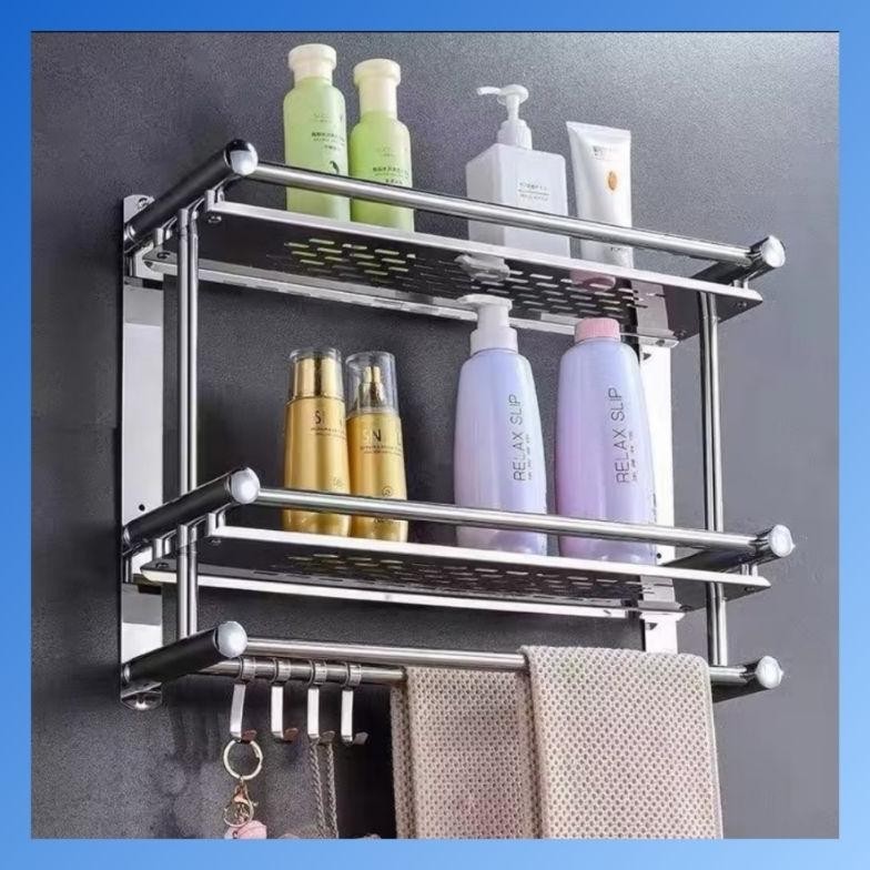 Rak Kamar Mandi Stainless Gantungan Handuk Rak Bumbu Dapur Stainless Steel Rak Tempel Gantung Tempat