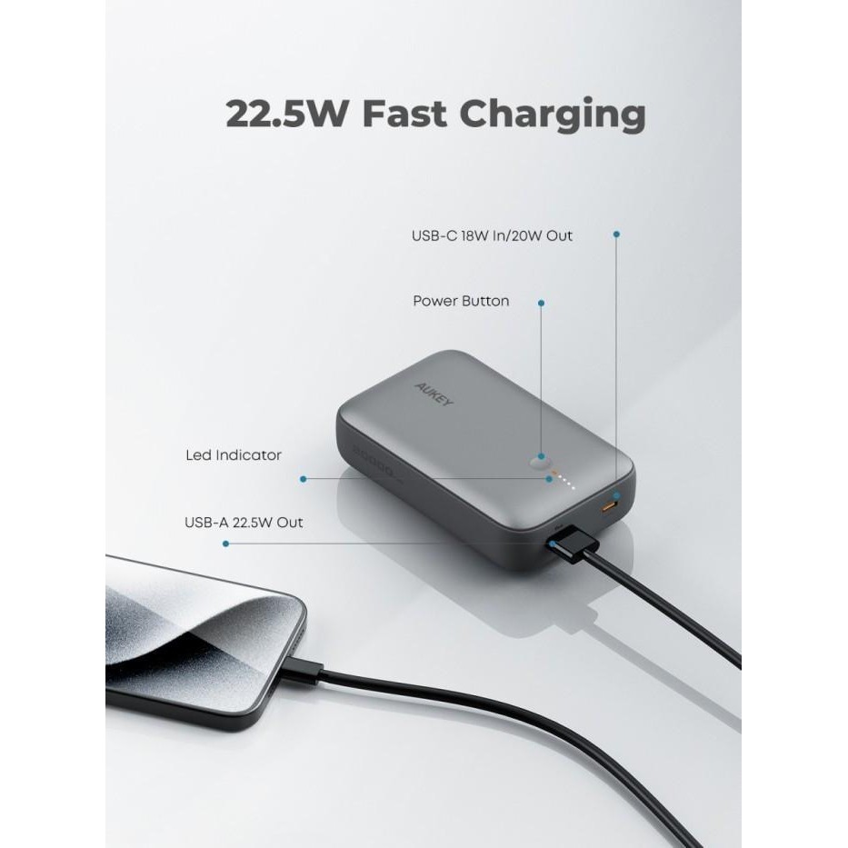 Power Bank Aukey Pb-Y57 Spark Mini 20000Mah Compact Fast Charging Powerbank 20W Pd Original Dan Terp