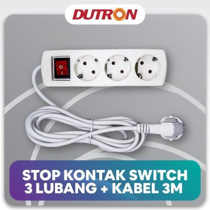 Stop Kontak Arde + Saklar + Kabel 3 Meter Dutron 3 Lubang - Dv-Skk-33