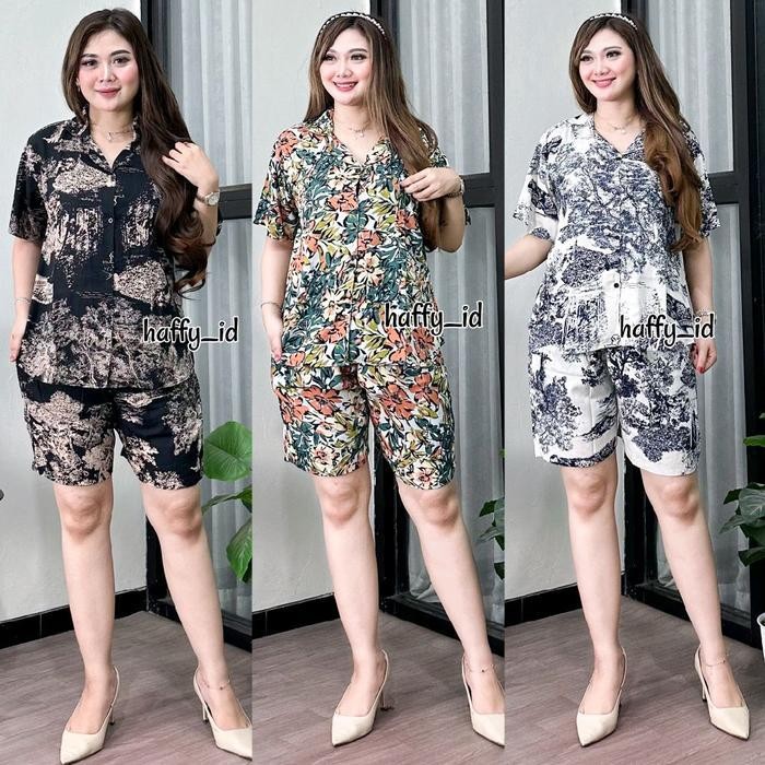 DWF ONESET SANIA SETELAN WANITA KEKINIAN RAYON PREMIUN - SHORT PANTS PAJAMAS SLEEPWEAR SET CELANA BA