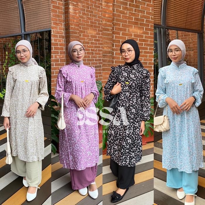 DWF Oneset Rayon Premium Celana Kulot Bahan Crinkle - Setelan Rayon Motif - Setelan Midi - Setelan T