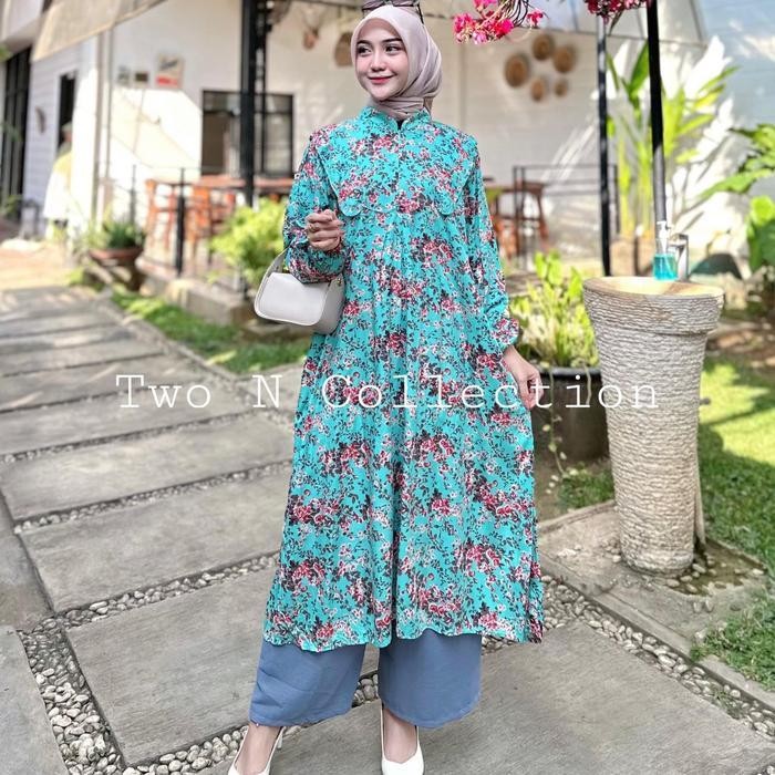 DWF SAKURA ONESET LONG TUNIK || SETELAN MIDI RAYON PREMIUM || SETELAN TUNIK TERBARU KATUN Celana Kul