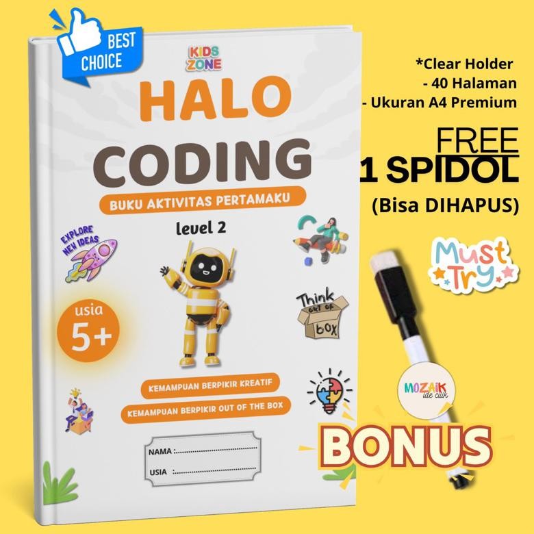 

(Lvl-2) Halo Coding - Worksheet Coding for Kids Level 2 - Untuk Anak usia 5 sampai 10 Tahun - READY STOCK DiM