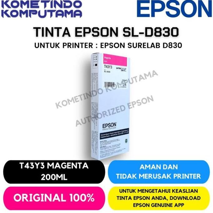 D830 Magenta Tinta Catridge T43Y Epson Sl-D830 200Ml 100% Original New Stok