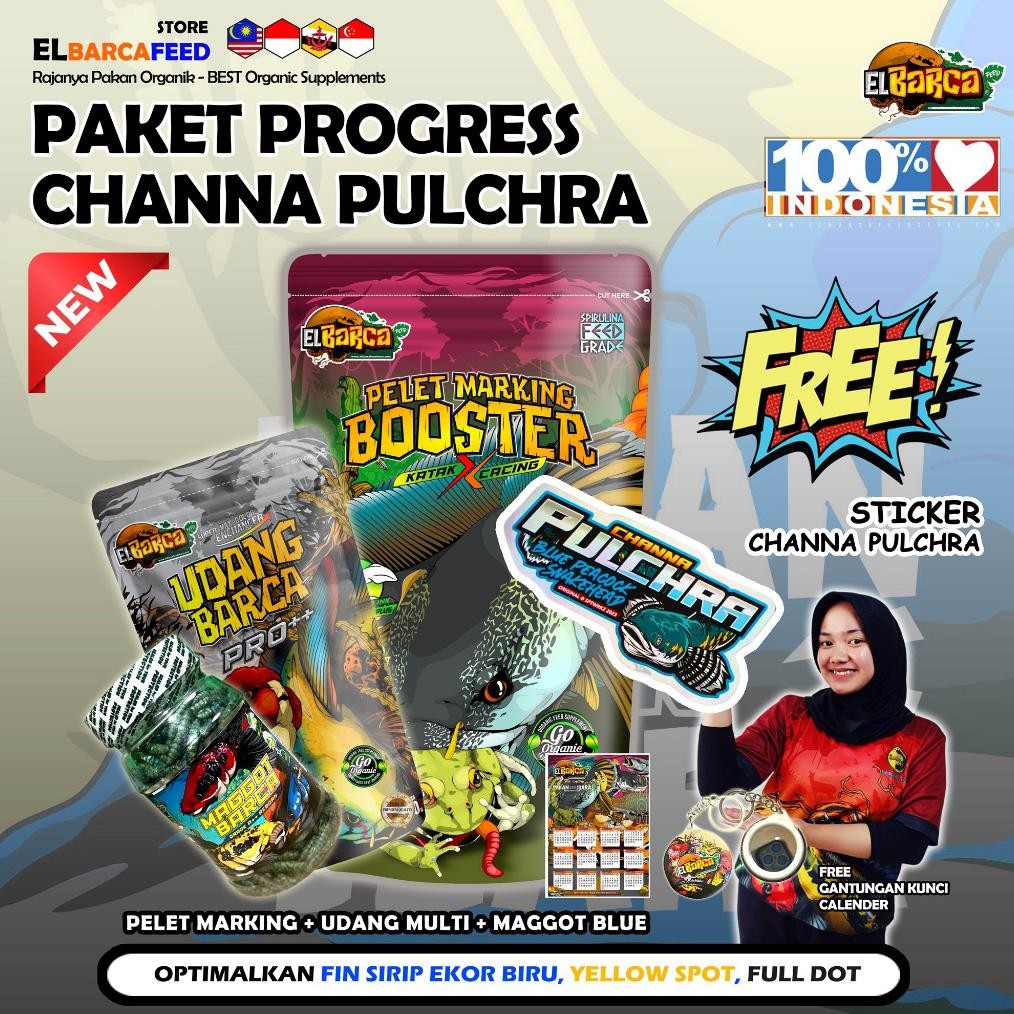 PAKET PAKAN CHANNA PULCHRA (Push Sirip Fin Ekor Biru, Yellow Spot, Full Dot) + Sticker Channa Gratis