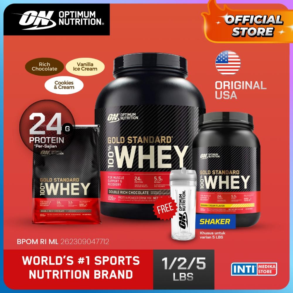 ON - Gold Standard 100% WHEY for Muscle Support & Recovery | Susu Bubuk Tinggi Protein untuk Pembent