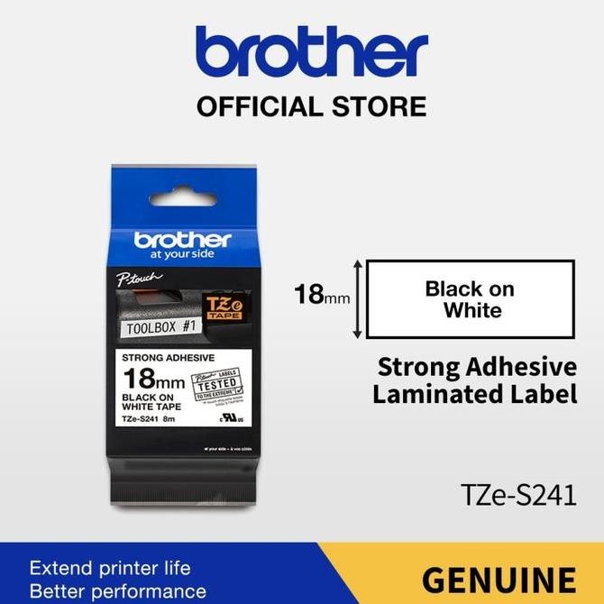 

Brother Label Tape Tze-S241 18Mm Black On White New Stok