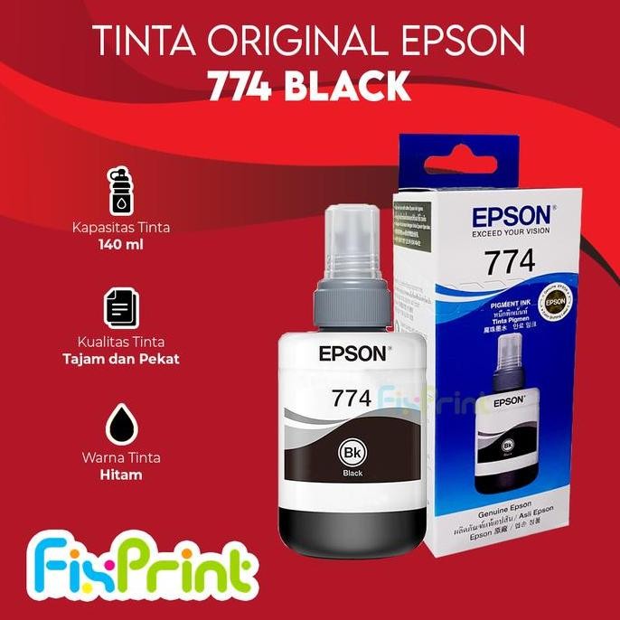 Tinta Epson Original Ori 774 T7741 Black 140Ml C13T774100 Tinta Printer Epson M100 M105 M200 M205 L6