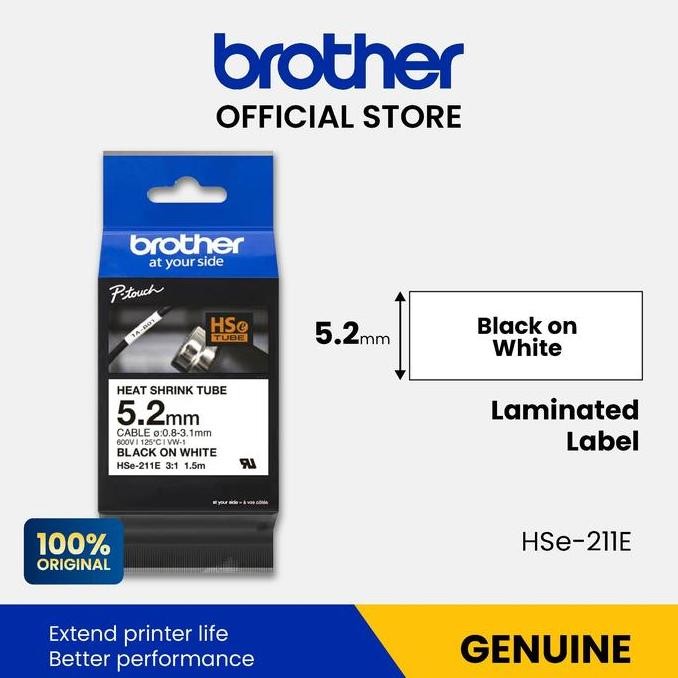 

Brother Label Tape Hse-211E Heat Shrink Tube, Black On White 5.2Mm New Stok