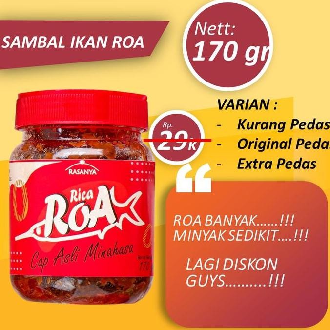 

SAMBAL ROA 170 gr CAP ASLI MINAHASA SAMBEL IKAN ROA SAMBEL TERI MEDAN