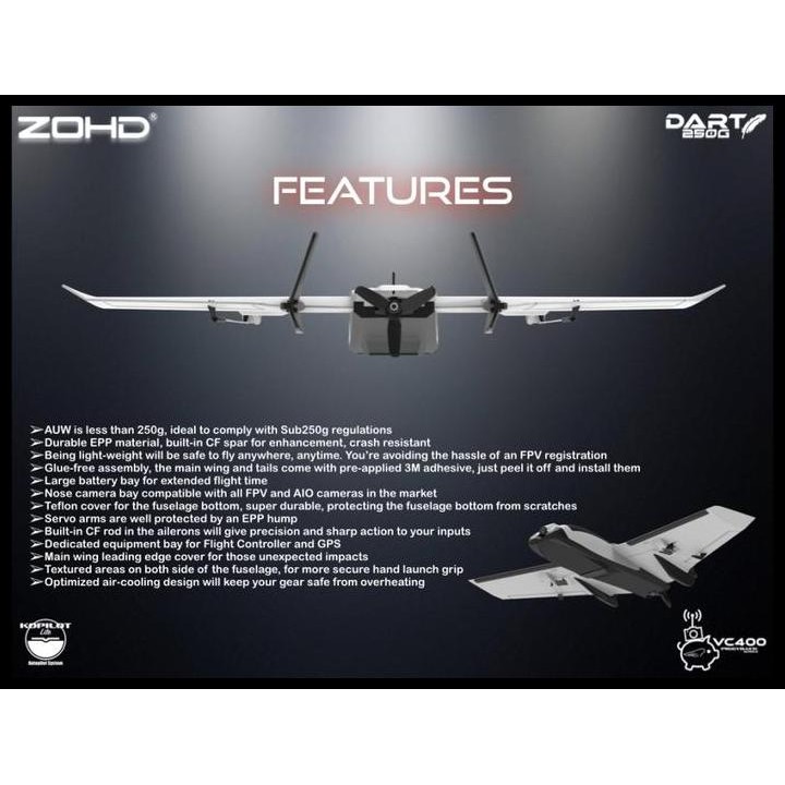 TERMURAH ZOHD DART 250G 570MM WINGSPAN EPP FPV RC WING AIRPLANE PNP 