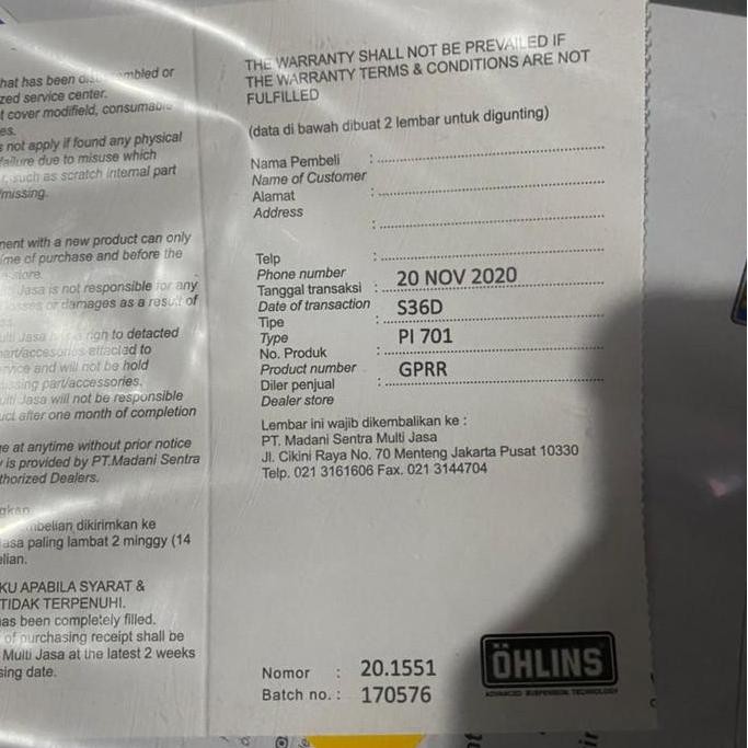 new Ohlins depan vespa matic Sprint Primavera murah