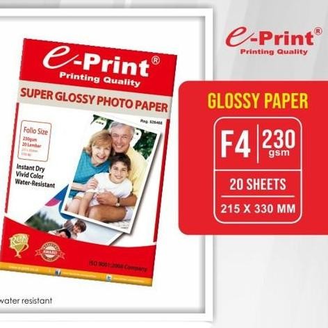 new  Kertas Photo F4 / Super Glossy Photo Paper Folio 230 Gsm E-Print ( per pak )