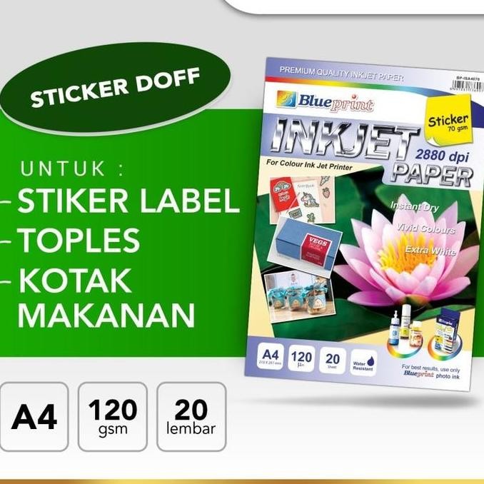 

new !!! Inkjet Sticker Paper BluePrint A4 70Gsm 20Sheet Kertas Stiker HVS Doff BP-ISA4070