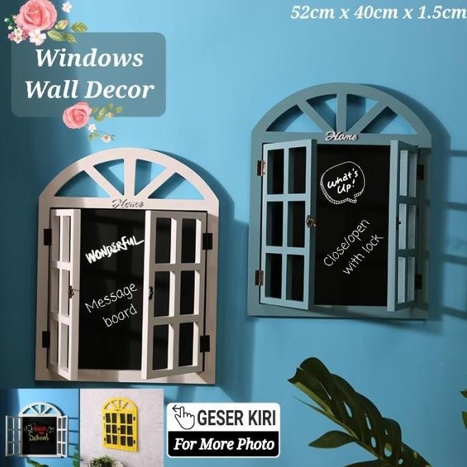 TERMURAH - Jendela Kayu Hiasan Gantungan Dinding Windows Vintage Wall Decoration Message Board