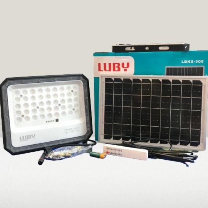 Lampu Led Sorot Solar Panel 100 Watt Cahaya Putih Luby Lbks-508