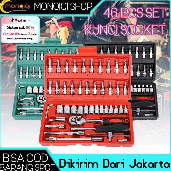 New Set Kunci Socket Wrench 46PCS MonQiQi - CRV Steel Kunci Shock Full Set Serbaguna