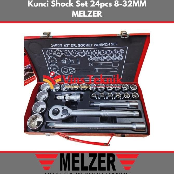 New Melzer Kunci Sok Set 24PCS 8-32mm - Socket Wrench Shock CRV Lengkap