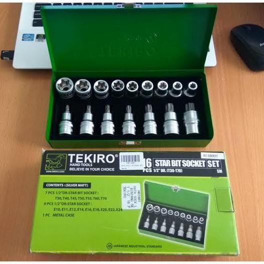 New Set Kunci Sok Bintang + L Bintang Tekiro 16 pcs 1/2 Inch Original
