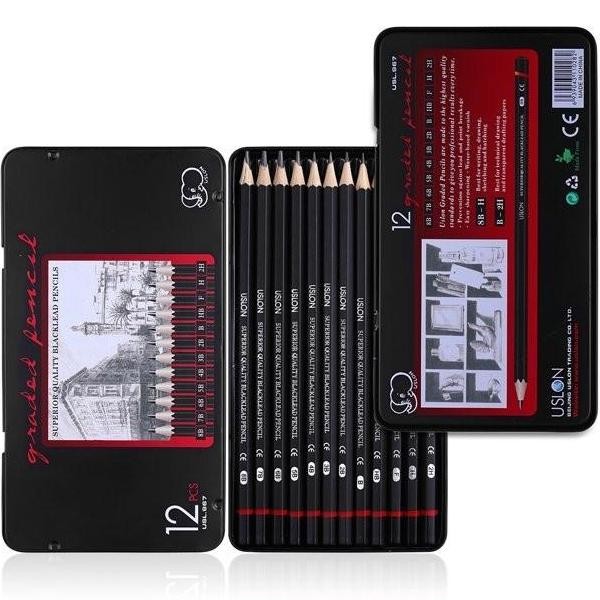 

New - Go - Superior Blacklead Pencils 12Pcs Free Case Set Pensil Sketsa Drawing