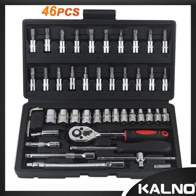 New Set Kunci Sok 46 Pcs + Mata Obeng + Box Penyimpanan Alat Bengkel Lengkap