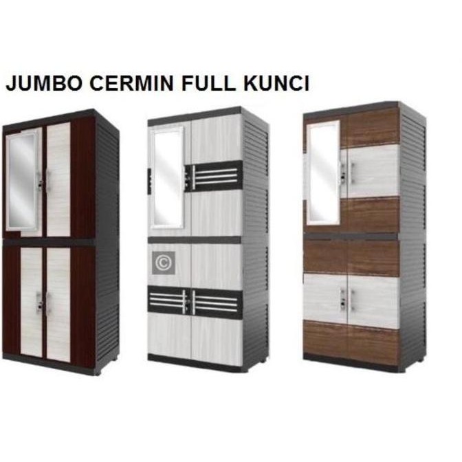 New Lemari Pakaian Plastik Jumbo Naiba 4 Susun - Rak Cermin + Kunci Serbaguna Multifungsi