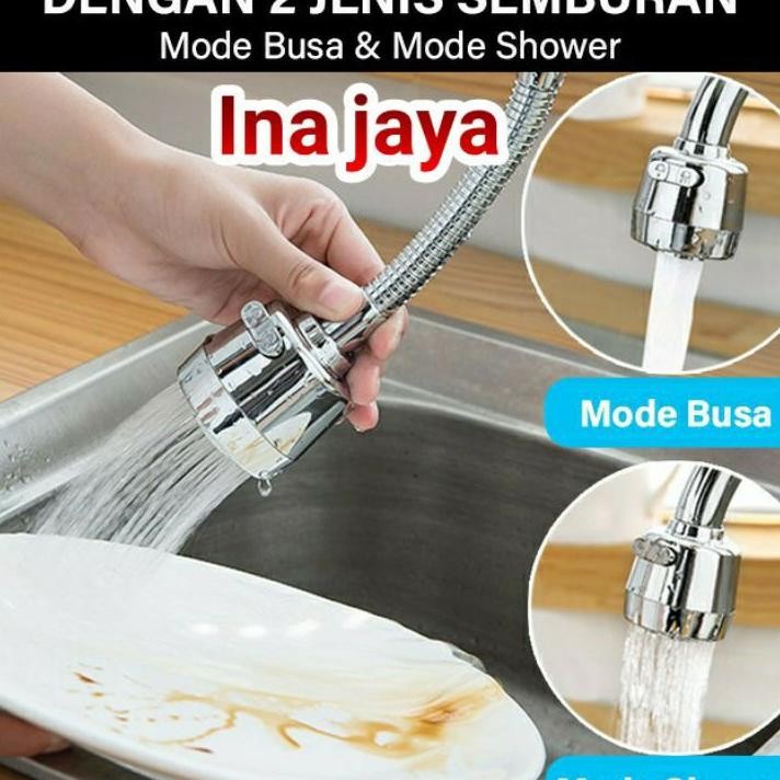 Inajaya Sambungan Kran Shower Cuci Piring Sower Keran Cucian Dapur Lentur 360 Drajat 2 Pngaturan Air