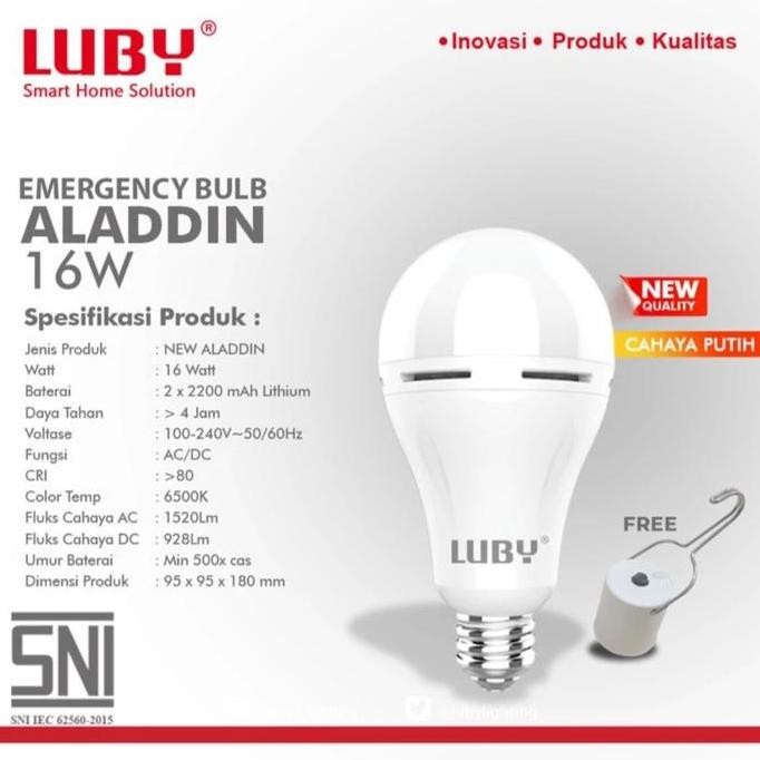 Lampu Led Emergency 16 Watt Cahaya Putih Luby Aladdin