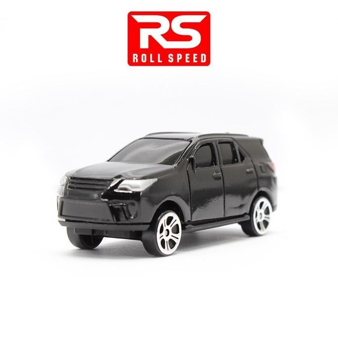 siap kirim diecast mobil toyota fortuner hitam skala 1:64 rs roll speed bodi metal
