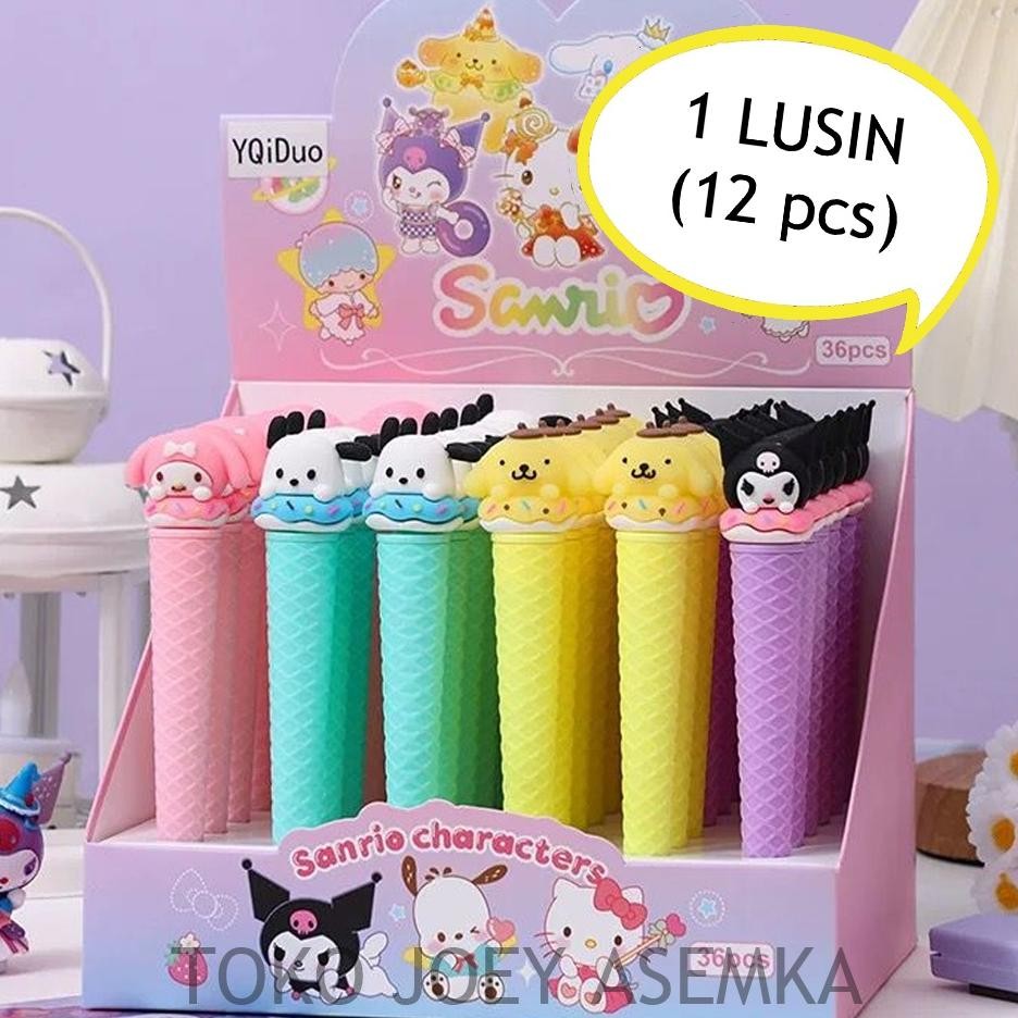 

12 Pcs Pulpen Es Krim Sanrio Pen Ice Cream Melody Purin Kuromi Bolpen Alat Tulis Gel Tinta