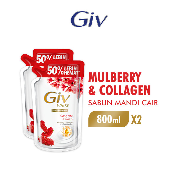 Giv White Sabun Mandi Cair Mulberry Pouch 800 ml x2