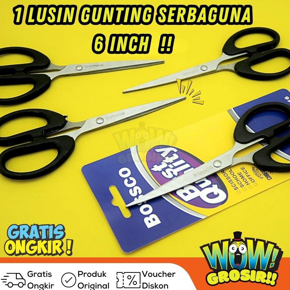

1 Box isi 12 Gunting Scissors BOSSCO (4 inch~6 Inch-8 Inch) BC-814~816~818 RB2