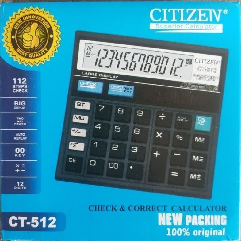 

Kalculator Citizen CT-512(12Digit/Kalkulator Bisnis atau Dagang/2power) RB2