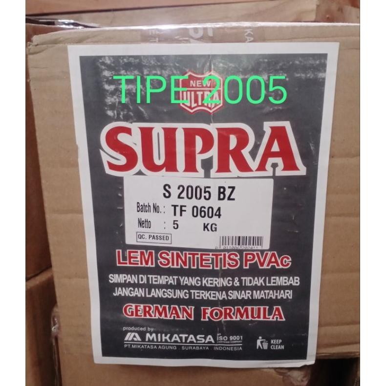 

LEM PUTIH PVAC SUPRA MIKATASA 5 KG TIPE 2004 dan 2005 dan 20 BZ or lem kayu Supra