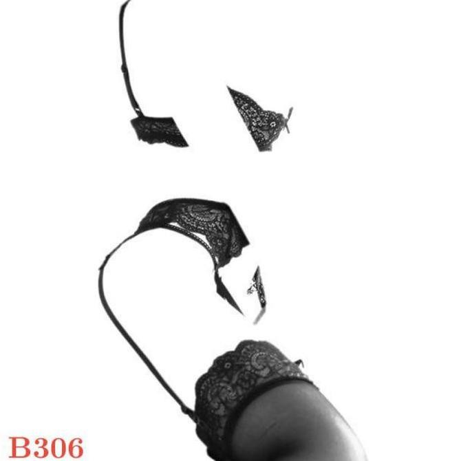 Baru Set Bra Sexy Wanita Hitam B306 - Garter Belt Stocking Bh Kawat Seksi
