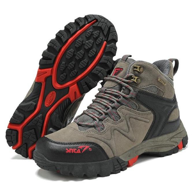 Terbaru Sepatu Gunung Snta 496 - Grey Red Semi Waterproof + Tali Cadangan Outdoor 100% Original