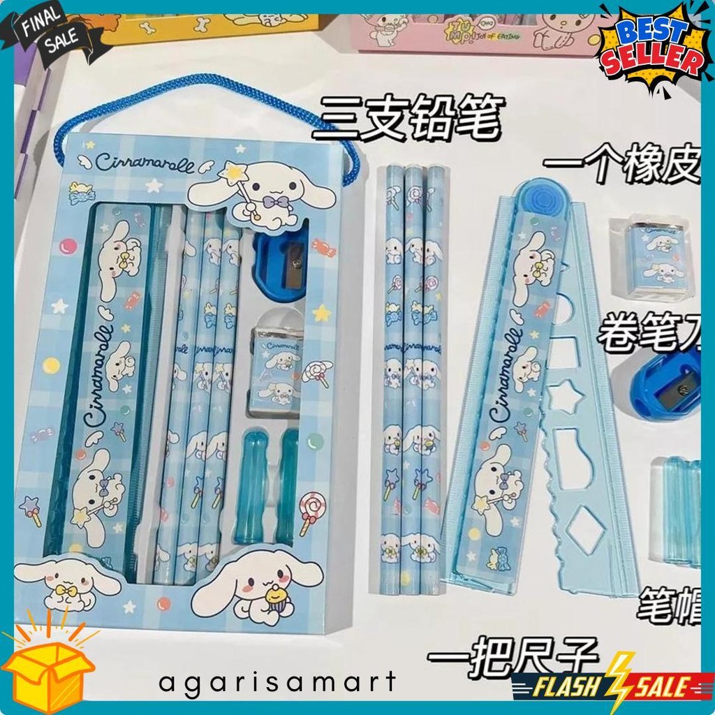 

Set Perlengkapan Alat Tulis Sekolah Anak Lucu 5In1 Kuromi Cinamorol Melody/ Alat Tulis Satu Paket Diskon