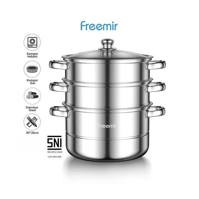 [SPECIAL] freemir Panci Kukus 3 Susun Stainless Steel Tebal Anti Lengket Anti Karat Dandang Kukusan 