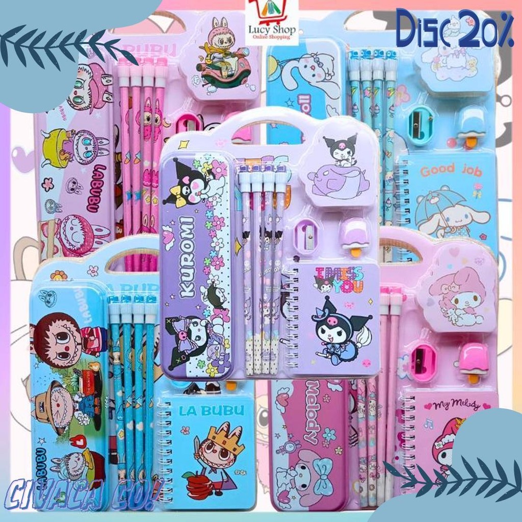 

Paket Alat Tulis Sekolah Anak Lengkap Motif Sanrio Labubu 8 In 1 Stationary Set Box Hadiah Lucu Terlaris! Produk Ini Banyak Dicari