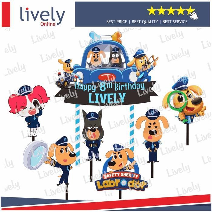 Kkim Custom Nama Cake Topper Karakter Polisi Labrador Sheriff Hiasan Kue