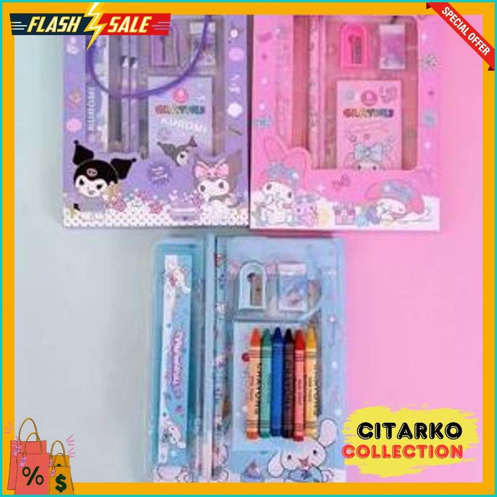 

Set Alat Tulis Sanrio 5 In 1 - Alat Tulis Sanrio Kuromi - Melody - Cinnamoroll - Yummy Terlengkap Dan Termurah
